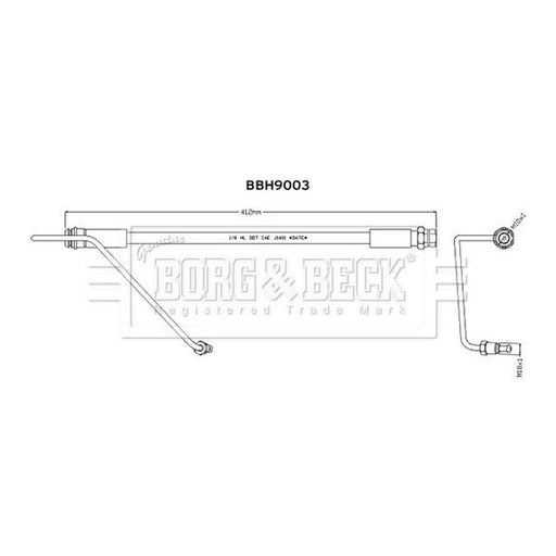 Borg & Beck Brake Hydraulic Hose Line Front Left BBH9003