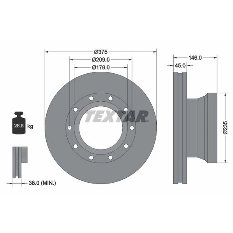 Textar 2 x Internally Vented Brake Discs 93142800