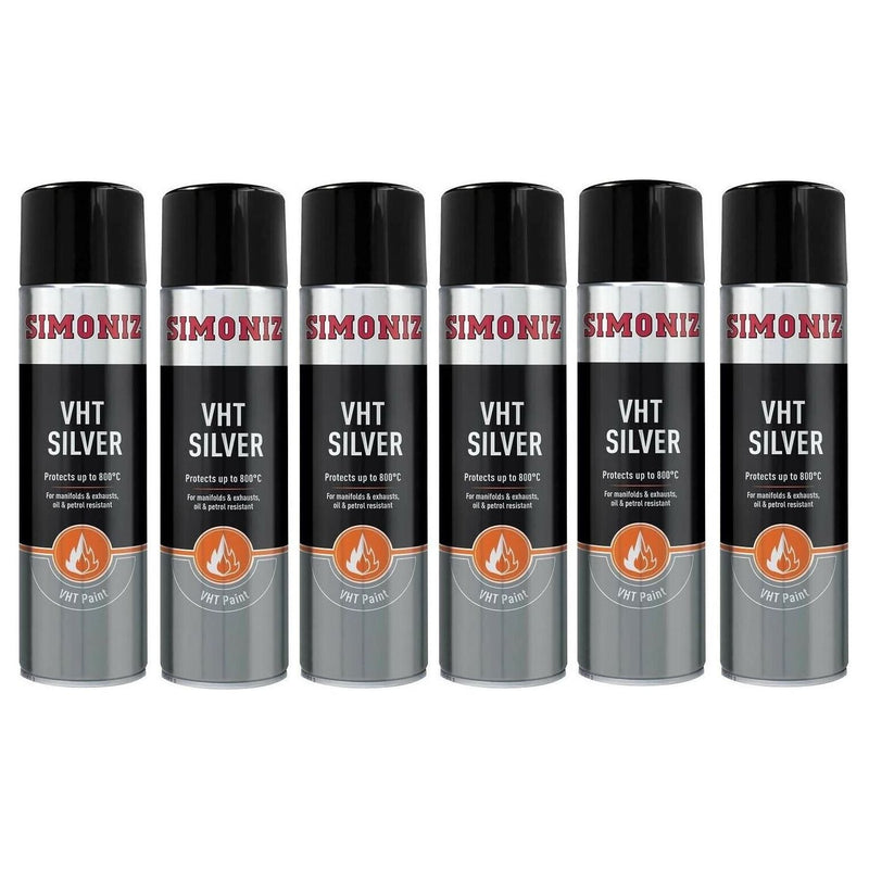 6x Simoniz VHT SILVER PAINT VERY HIGH TEMPERATURE CAR SPRAY AEROSOL 500ml Simoniz - Dynamic Drive