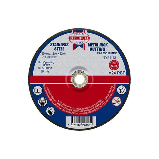 Faithfull Depressed Centre Stainless Steel Cutting Disc 230 x 1.8 x 22.23mm Faithfull - Dynamic Drive