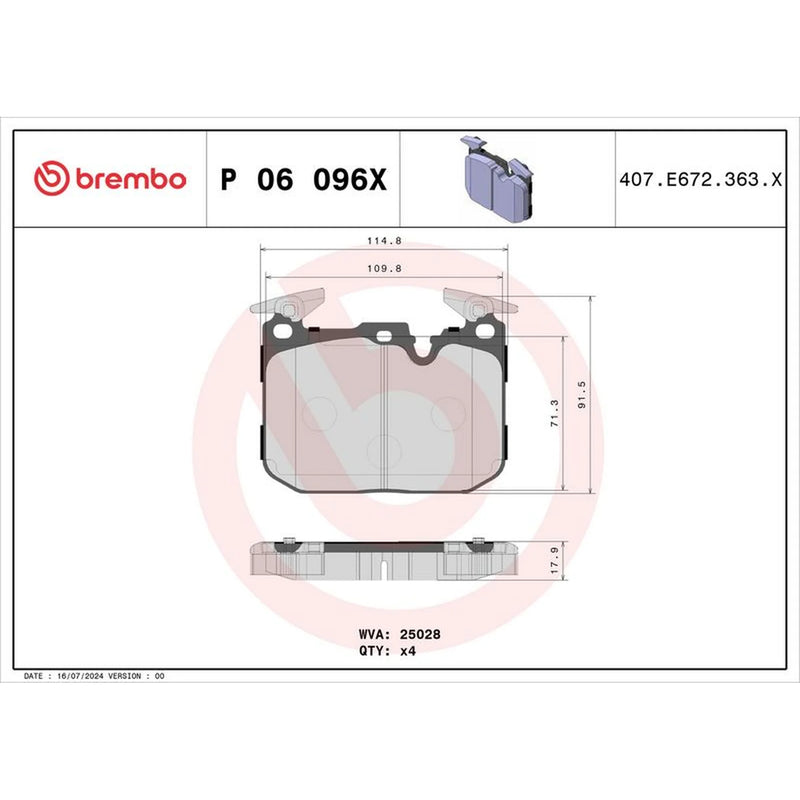 Brembo 4 x Front Brake Pad Set fits BMW 1 Sports Hatch 2015-2019