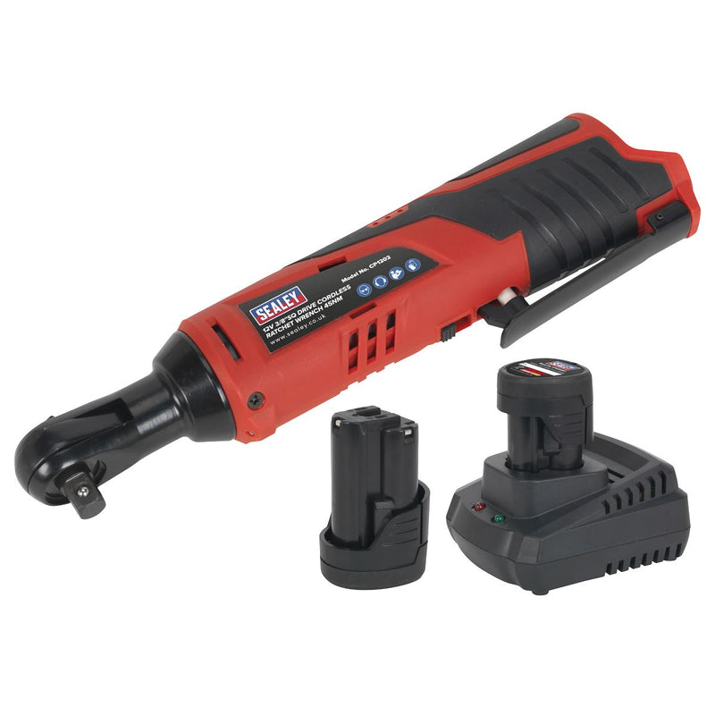 Sealey Ratchet Wrench Kit 3/8"Sq Drive 12V SV12 Series 2 Batteries CP1202KIT Sealey - Dynamic Drive