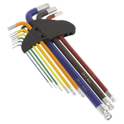 Sealey TWIN PACK EXTRA LONG Ball-End Allen Hex Key & TORX TRX Star Set Coloured Sealey  - Dynamic Drive