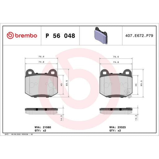 Brembo Rear Brake Solid Discs & Pads fits Subaru Forester 2003-2009 2.5