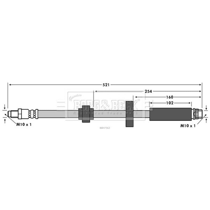 Borg & Beck Brake Hydraulic Hose Line Front Right BBH7562