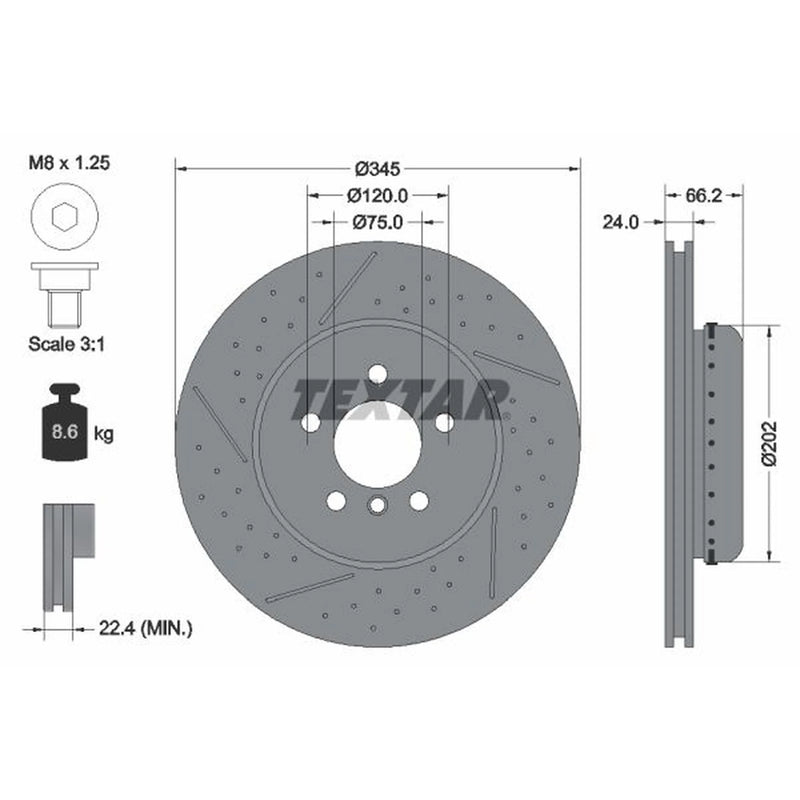 Textar 2 x Two-Piece Rear Brake Disc Brake Discs 92265525-x2