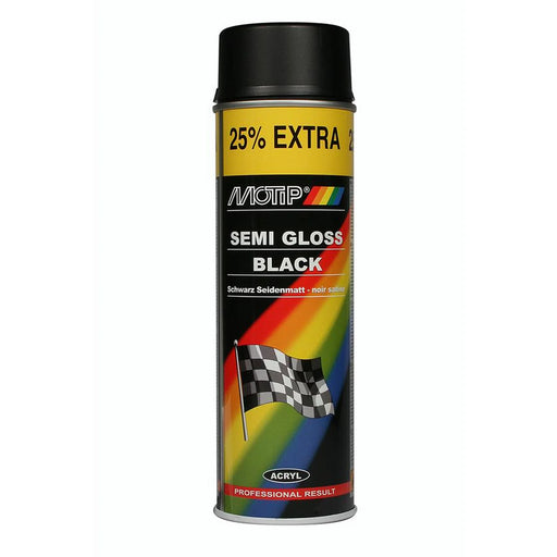 Motip Semi Gloss Black Satin Spray Paint Metal Wood Glass Plastic 500ml - M04001