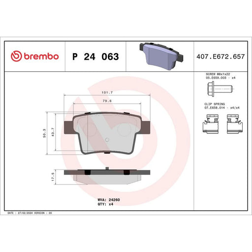 Brembo 4 x Rear Brake Pad Set fits Ford Mondeo 2000-2007 1.8 2.0 2.2 2.5 3.0