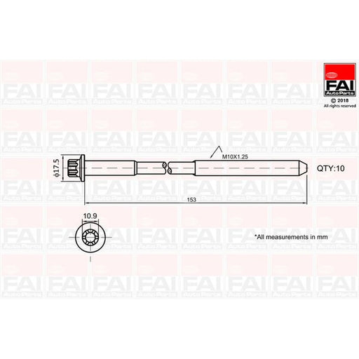 FAI Cylinder Head Bolt Set M10 x 1.25 fits Alfa Romeo 159 2005-2011 1.8
