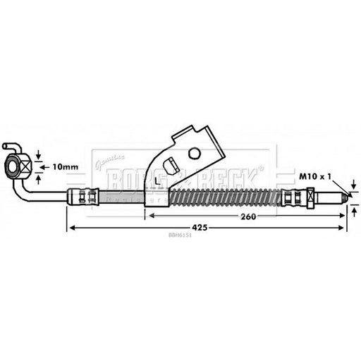 Borg & Beck Brake Hydraulic Hose Line Front Left BBH6151
