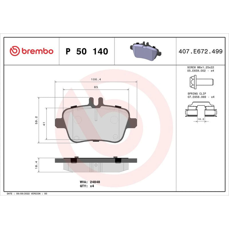 Brembo 4 x Rear Brake Pad Set fits Infiniti Q30 2015 on 1.5 1.6 2.0 2.2