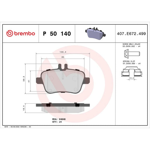 Brembo 4 x Rear Brake Pad Set fits Infiniti Q30 2015 on 1.5 1.6 2.0 2.2