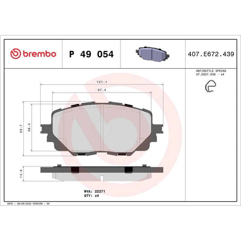 Brembo 4 x Front Brake Pad Set fits Abarth 124 Spider 2016 on 1.4