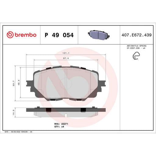 Brembo 4 x Front Brake Pad Set fits Abarth 124 Spider 2016 on 1.4