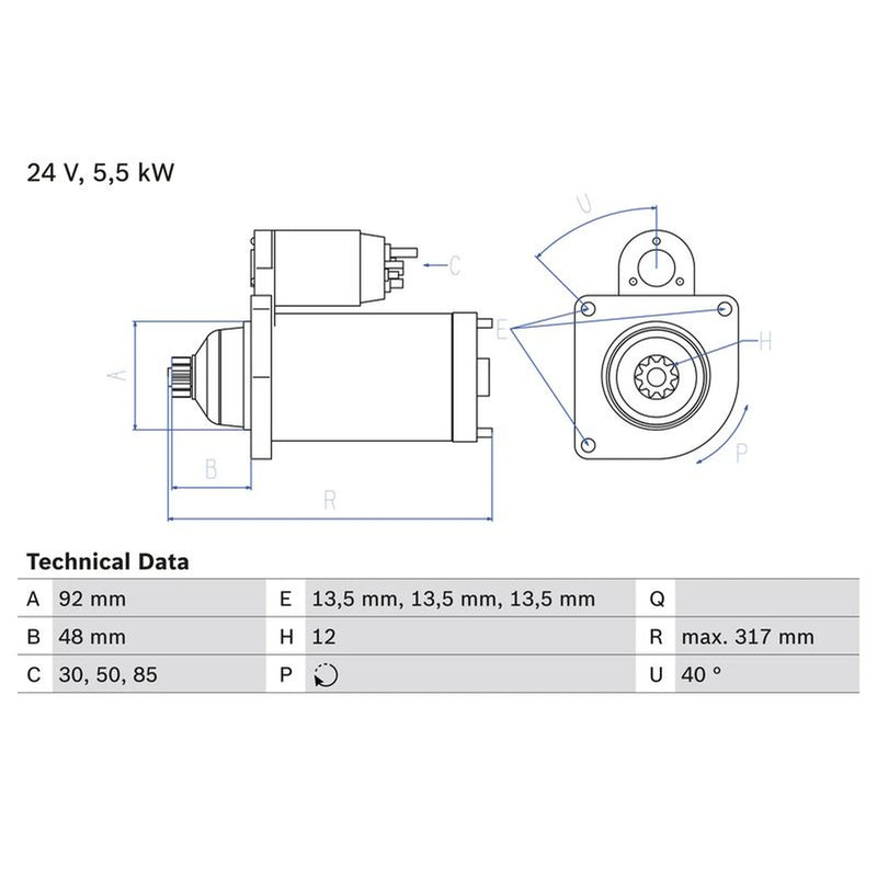 Bosch Starter Motor 24V 5.5kW 12 Teeth fits Man Tga 2001-2009