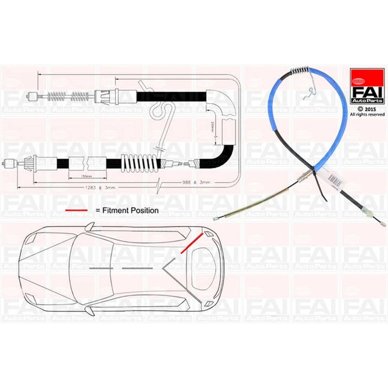 FAI Handbrake Cable Right Rear fits Ford Transit 2000-2014 2.0 2.2