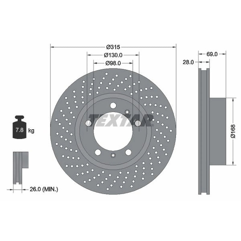 Textar 2 x Front Perforated Brake Discs 92279905