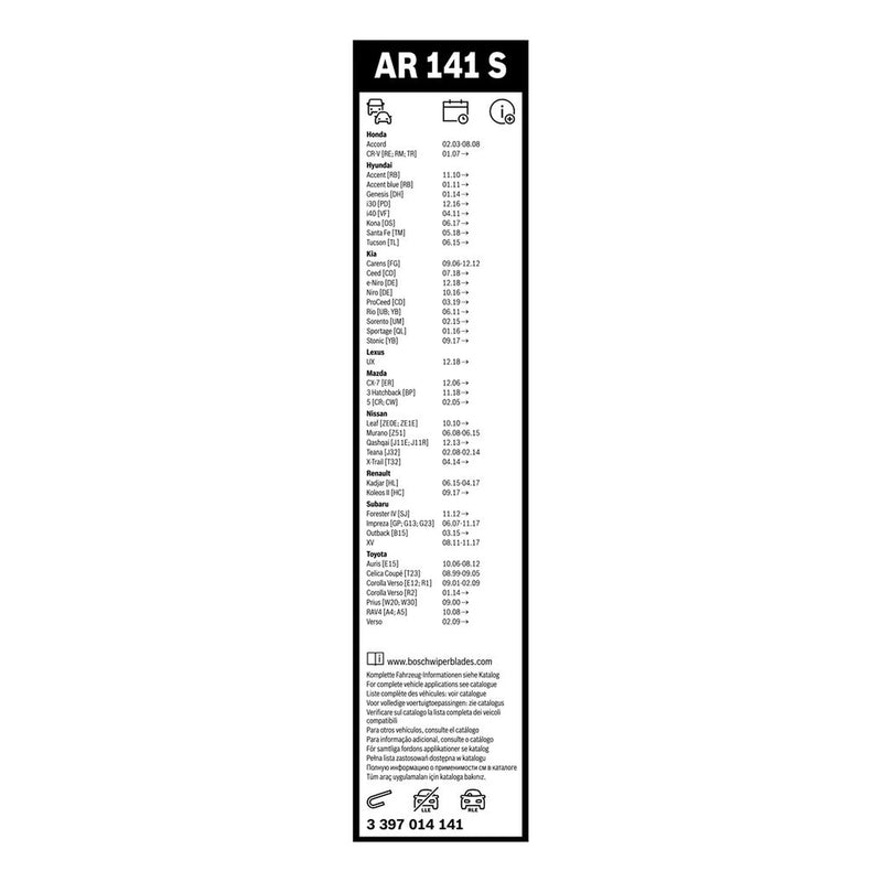 Bosch Aerotwin Front Wiper Blade Set 650mm + 400mm — AR141 fits Honda Accord VII
