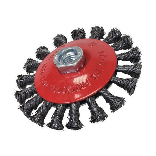 Faithfull Conical Wire Brush 100mm M14x2 Bore, 0.50mm Wire Faithfull - Town Tools