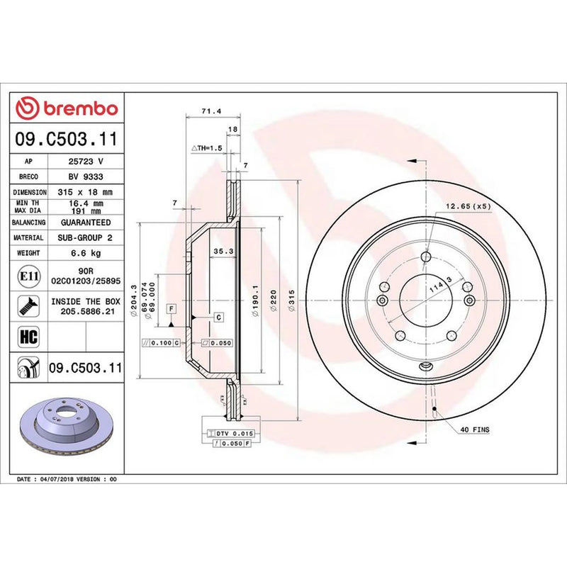 Brembo 2 x Brake Discs fits Kia Sorento III 2015-2020 2.2 2.4 3.3 3.5