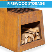 Dellonda Outdoor Chiminea Fireplace Heater Firewood Storage - Corten Steel Dellonda  - Dynamic Drive