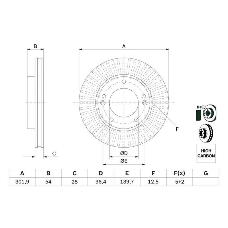 Bosch 2 x Vented Brake Discs fits Kia Sorento I 2002-2011 2.4 2.5 3.5