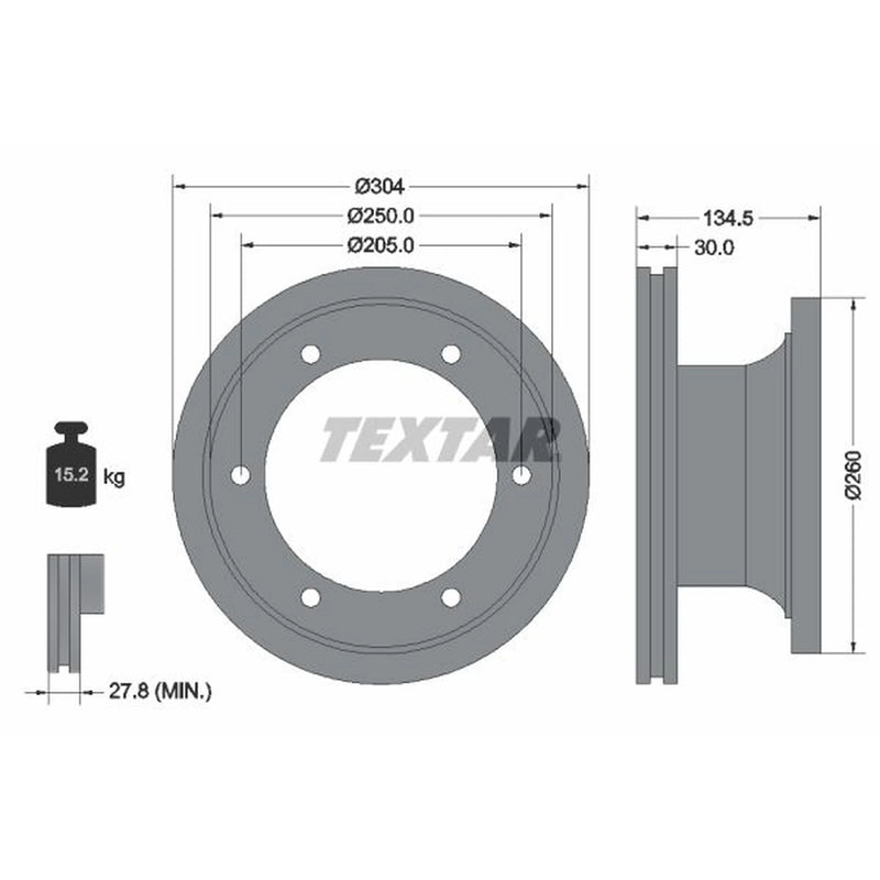 Textar 2 x Internally Vented Brake Discs 93128100