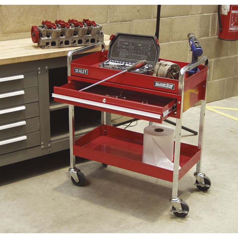 Sealey Trolley 2-Level Heavy-Duty with Lockable Drawer CX101D Sealey - Dynamic Drive