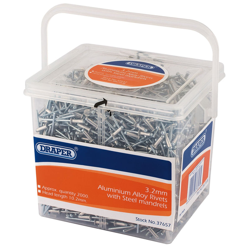 Draper Blind Rivets, 3.2 x 10.2mm (Tub of 2000) 37657 Draper - Dynamic Drive