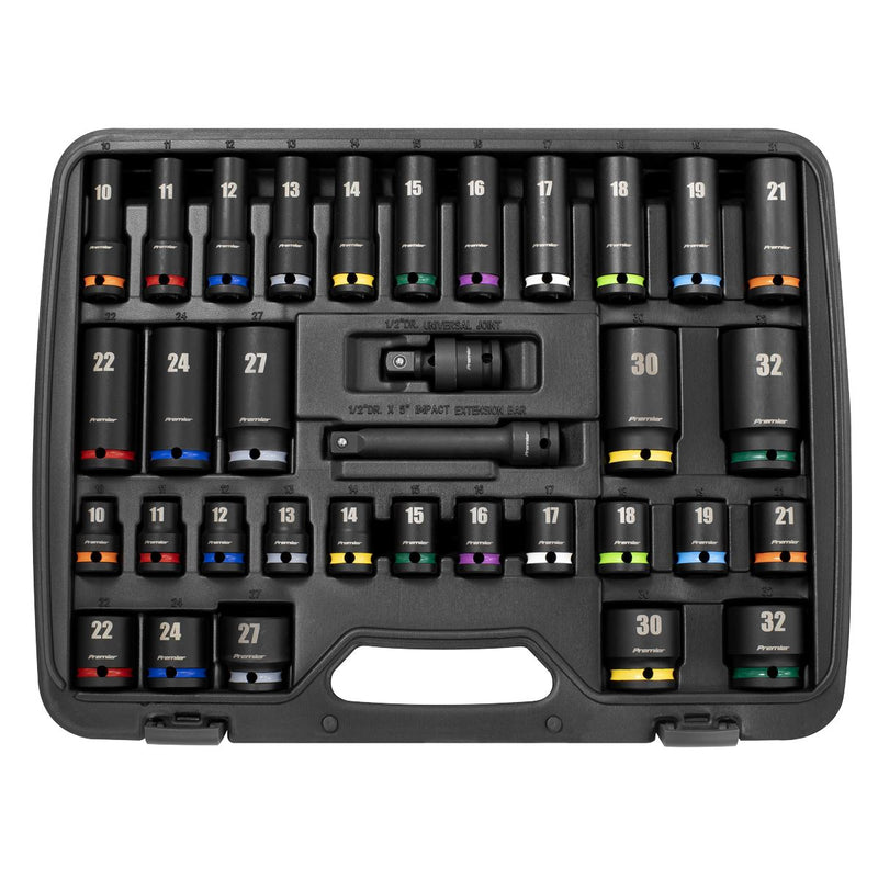 Sealey Premier Premier Impact Socket Set 1/2"Sq Drive 34pc AK5635M Sealey Premier - Dynamic Drive