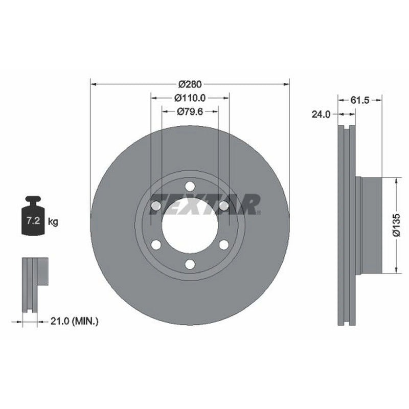 Textar 2 x Internally Vented Brake Discs 92097700