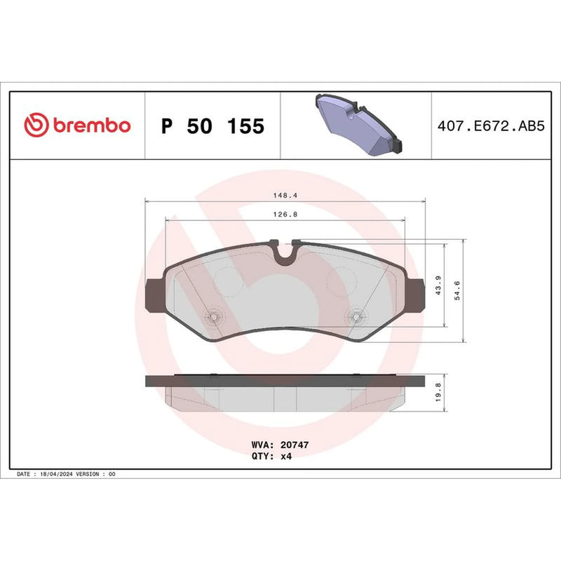 Brembo 4 x Rear Brake Pad Set fits Mercedes-Benz Sprinter 3,5-T 2018-2025