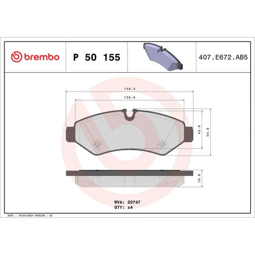 Brembo 4 x Rear Brake Pad Set fits Mercedes-Benz Sprinter 3,5-T 2018-2025