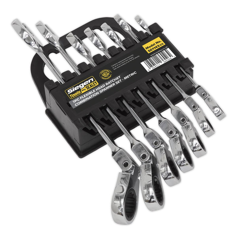Seigen by Sealey Flexible Head Ratchet Combination Spanner Set 7pc Metric S01143 Seigen by Sealey  - Dynamic Drive