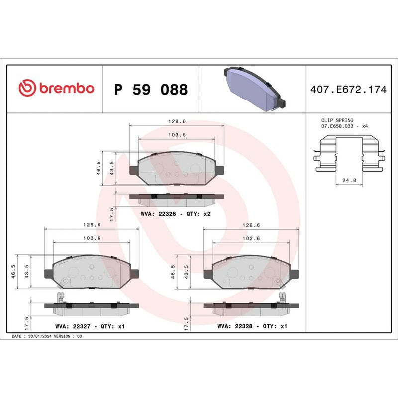 Brembo 4 x Front Brake Pad Set fits Opel Karl 2015-2019 1.0