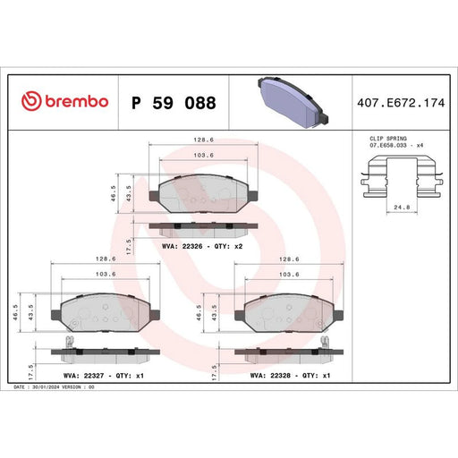 Brembo 4 x Front Brake Pad Set fits Opel Karl 2015-2019 1.0