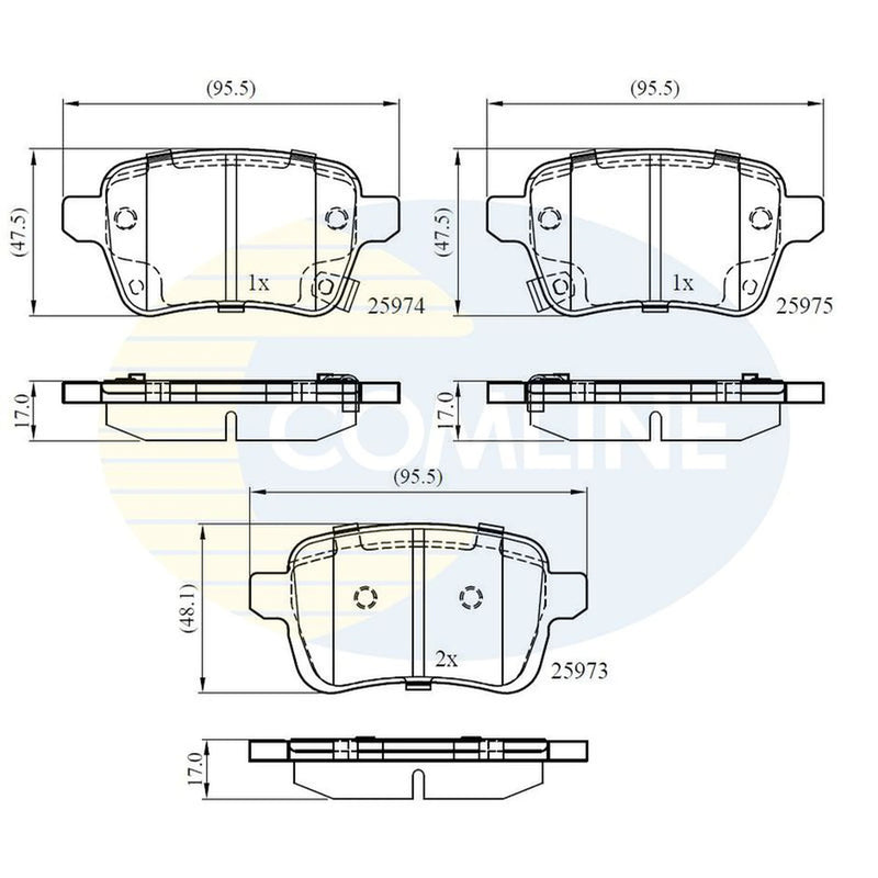 Comline 4 x Rear Brake Pad Set fits Opel Adam 2014-2019 1.0 1.4