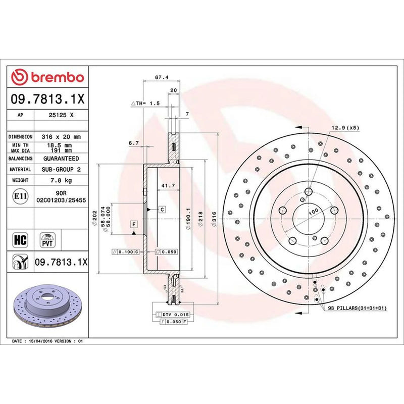 Brembo Xtra 2 x Perforated/Vented Brake Discs fits Subaru Impreza 2001-2005 2.0
