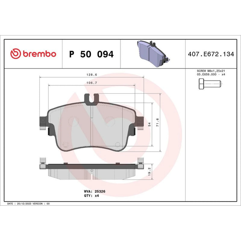 Brembo 4 x Front Brake Pad Set fits Mercedes-Benz A-Class 2012-2018