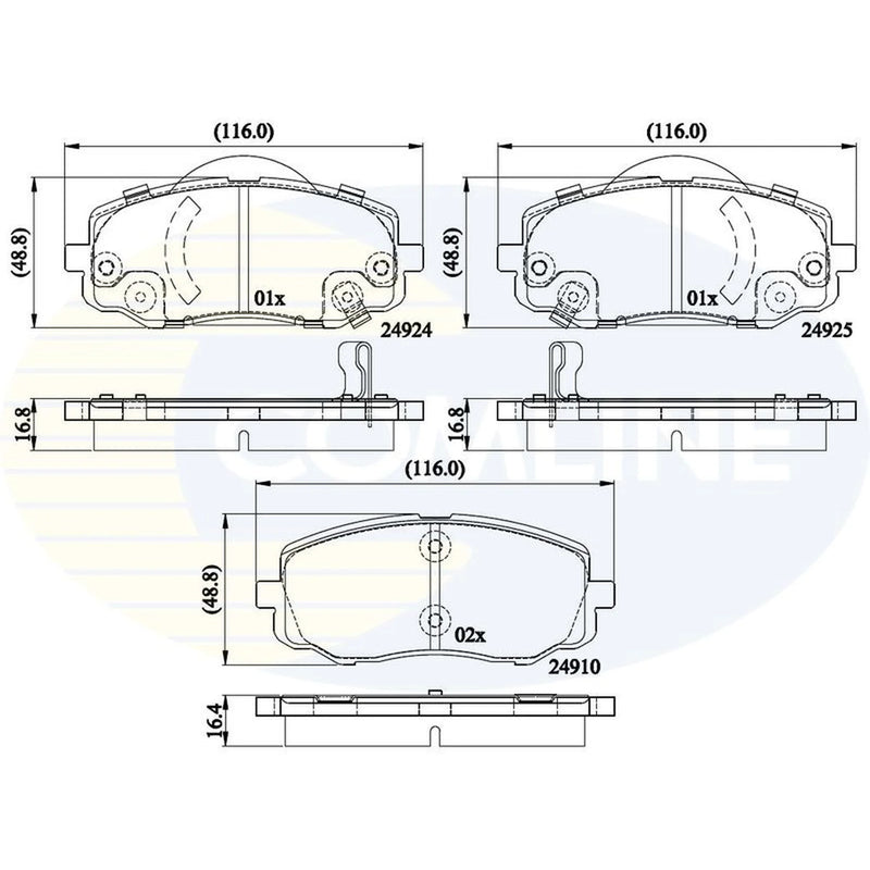 Comline 4 x Front Brake Pad Set fits Hyundai I20 I 2008-2015 1.1 1.2 1.4 1.6