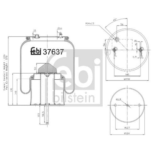 Febi Air Suspension Bellow 184mm Rear 37637