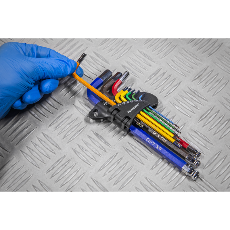 Sealey Ball-End Hex Key Set 9pc Long Colour-Coded Imperial AK7197 Sealey  - Dynamic Drive