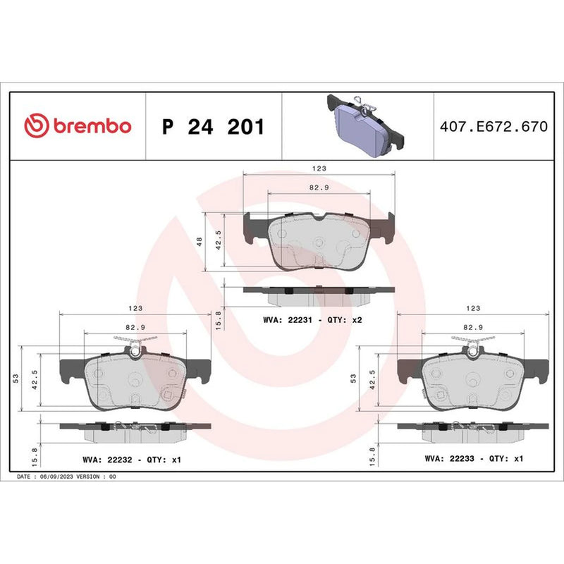 Brembo 4 x Rear Brake Pad Set fits Ford Kuga III 2019 on 1.5 2.0