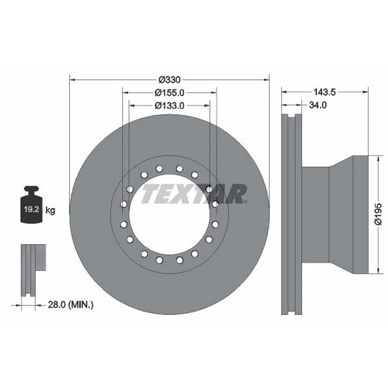 Textar 2 x Internally Vented Brake Discs 93142500
