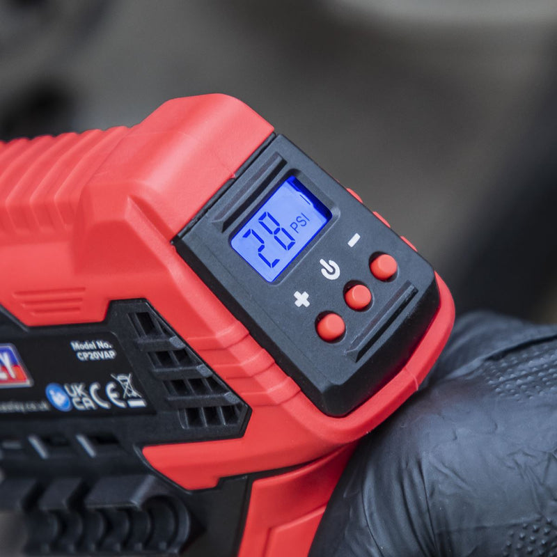 Sealey Cordless Air Pump Tyre Inflator 20V Li-ion Body Only Digital LED Display Sealey  - Dynamic Drive