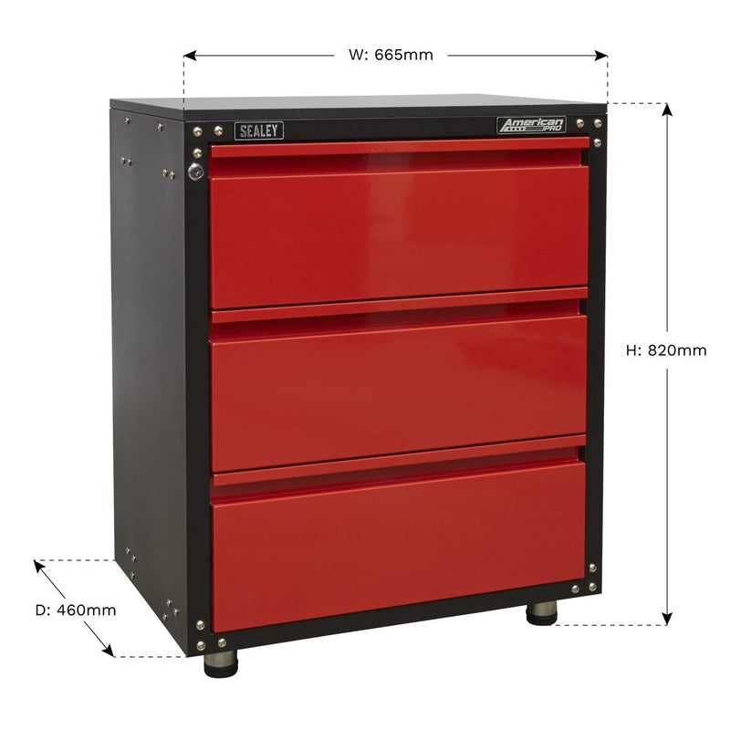 Sealey Modular 3 Drawer Cabinet with Worktop 665mm APMS82 Sealey - Dynamic Drive
