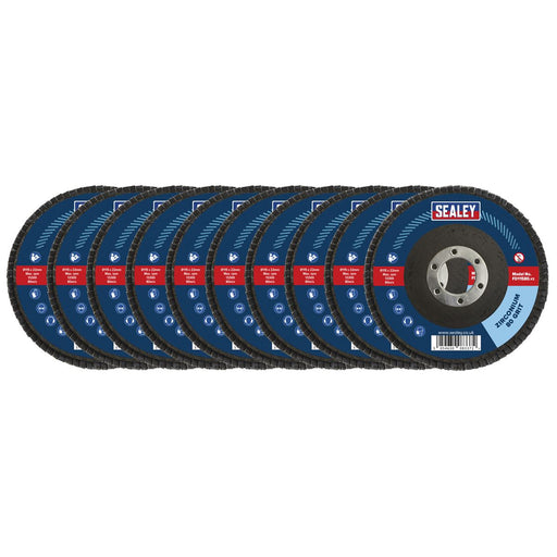 Sealey 115mm Zirconium Flap Discs 80Grit 22mm Bore - Pack of 10 FD1158010 Sealey - Dynamic Drive