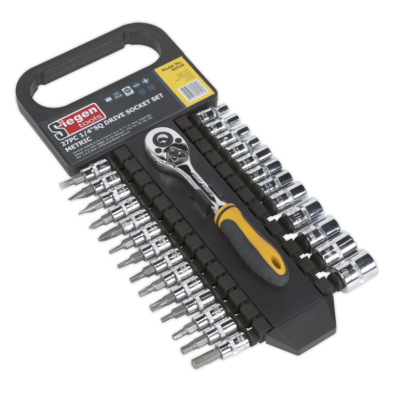 Sealey Socket & Socket Bit Set 27pc 1/4"Sq Drive 6pt WallDrive® Metric Siegen by Sealey - Dynamic Drive