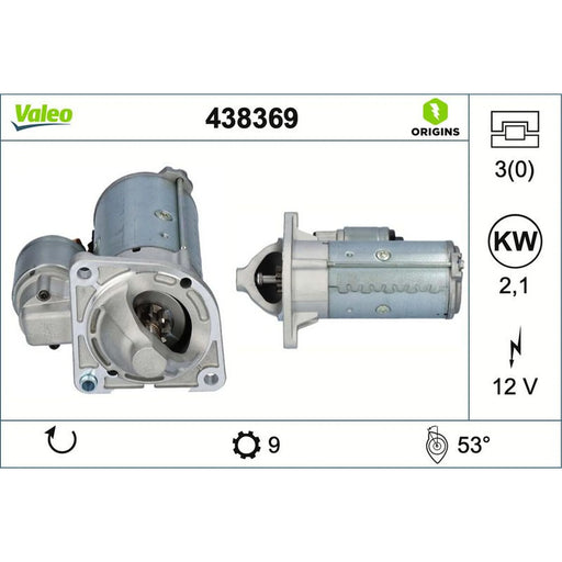 Valeo Starter Motor 12V 2.1kW 9 Teeth 438369