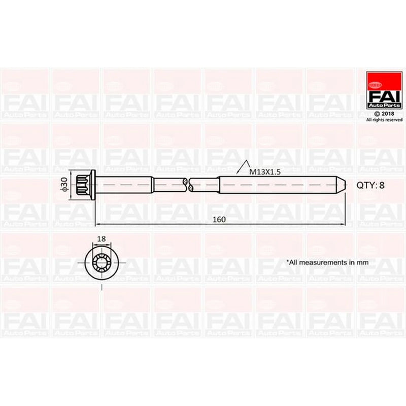 FAI Cylinder Head Bolt Set M13 x 1.5 fits Citroën C5 III 2008-2014 2.7 3.0